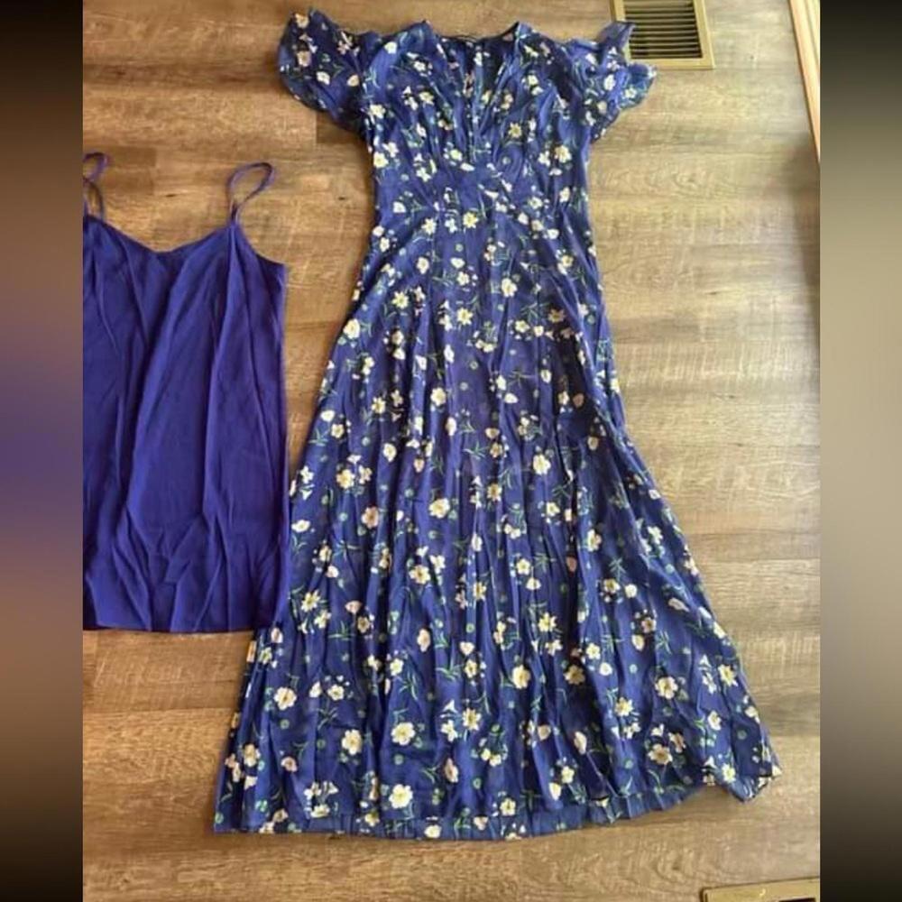 French Connection Women's Blue Floral Chiffon Faux-6 Jasmine Crinkle Floral Midi - Picture 2 of 2
